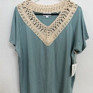 Grace & Lace Crochet Trim Teal Blouse